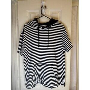 Arizona Jean Co Women’s XL Hoodie Black White Stripe Short Sleeve Pullover 100%